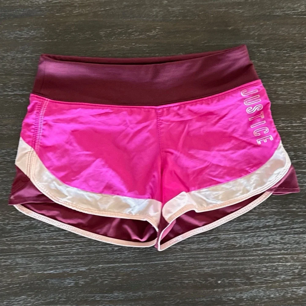 Justice Girls 7 Grey & White & Pink Pair of Athletic Shorts